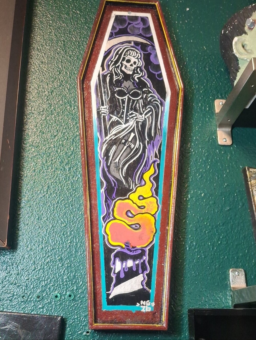 Hand Painted She-Reaper And Candle Painted Coffin